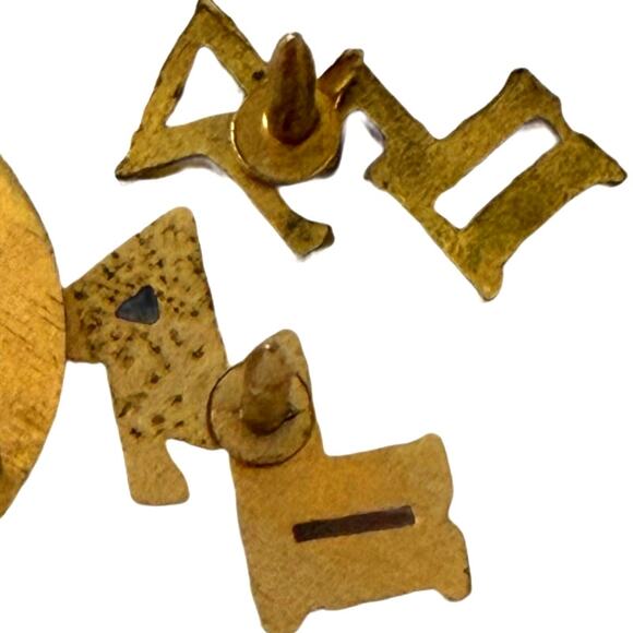 Vintage Delta Sigma Pi Gold Tone Skull Badge Pin w/ Rhinestone Eyes - Lot of 3 - Picture 8 of 10